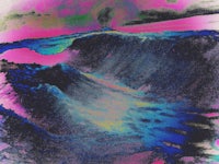 a painting of a wave with pink and purple colors